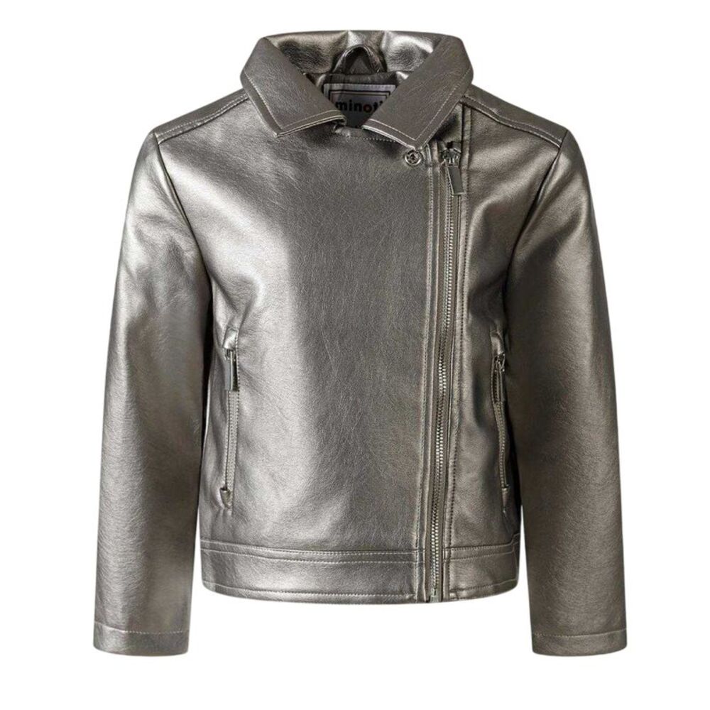 Minoti Girls Metallic Biker Jacket / Silver